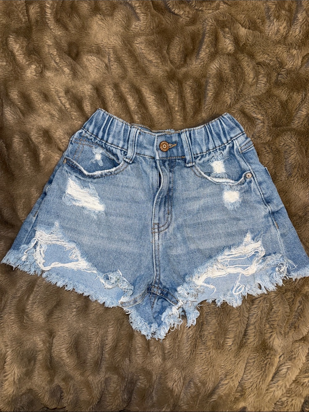 Sincerly Jules Light Blue Distressed High-Rise Denim Cutoff Shorts